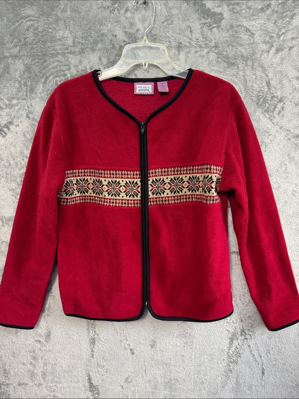 Premier  Red Embroidered  Zip Front Fleece Sz Sm Christmas
